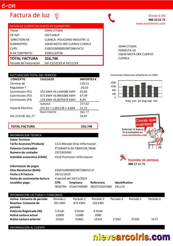 Spain EON electricity utility bill